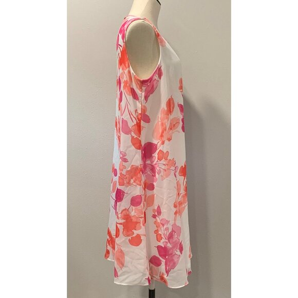 JH Jessica Howard Floral Sleeveless Shift Dress Lined Keyhole Pink Orange Sz 14 - Picture 3 of 16